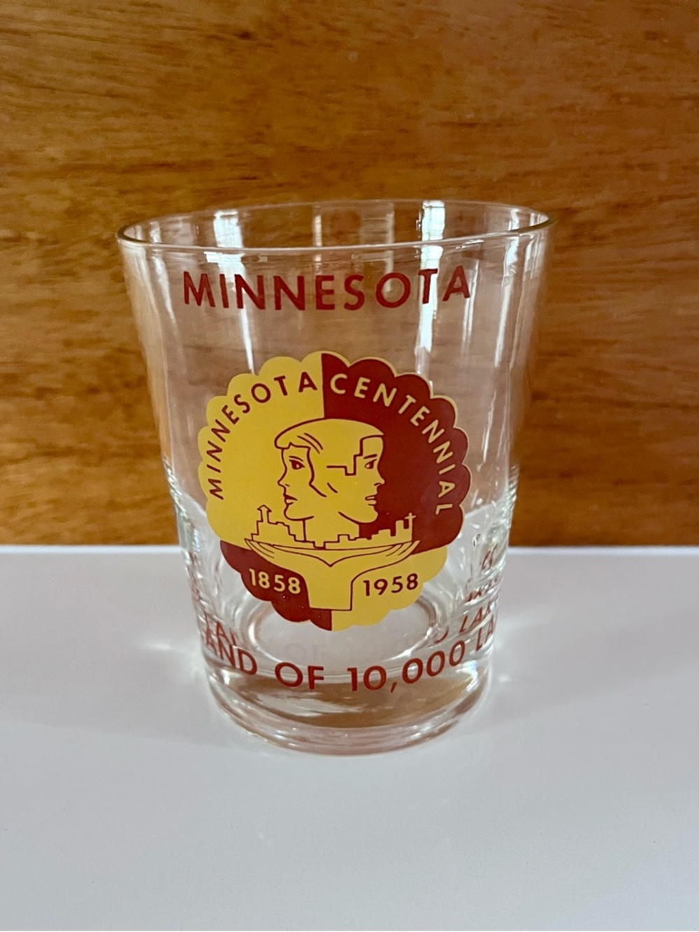 Vintage 1958 Minnesota Centennial Commemorative Glass - Red and Yellow